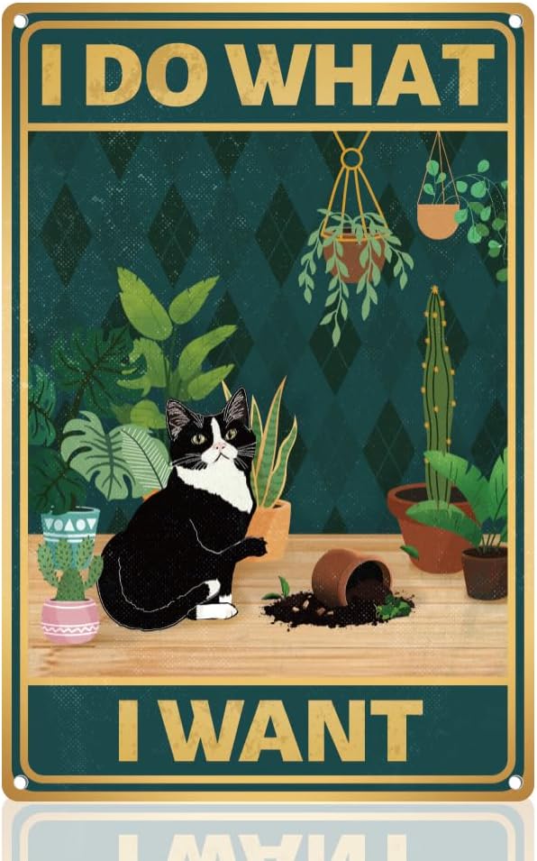 Embroidery Garden - Y1,Cute Cat Breaks Flowerpot Sign I
