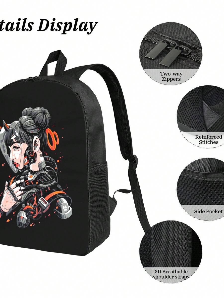 Embroidery Fashion - Cyberpunk Cyborg Girl Waterproof Backpack Large