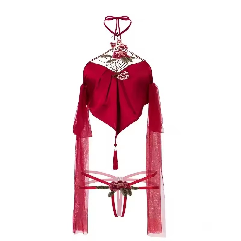 Embroidery Red - Red Embroidery Backless Hanfu Bellyband Dress