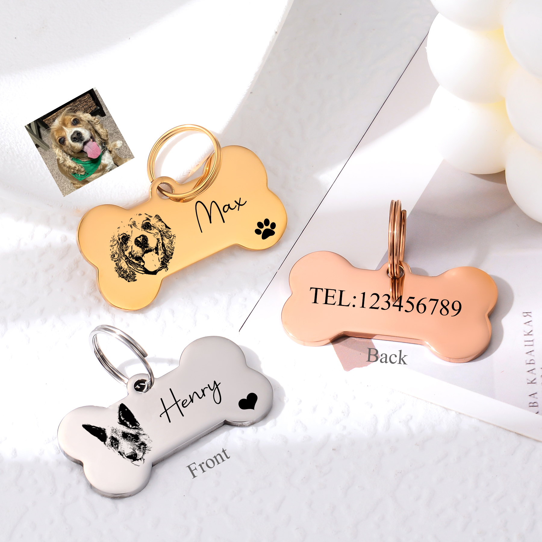 Embroidery Alphabet - Custom Bone Dog Keychain Engraved Pet