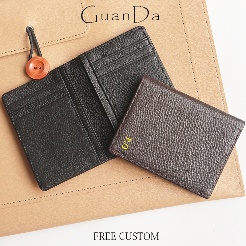 Embroidery Alphabet - Genuine Leather Card Holder Man Custom