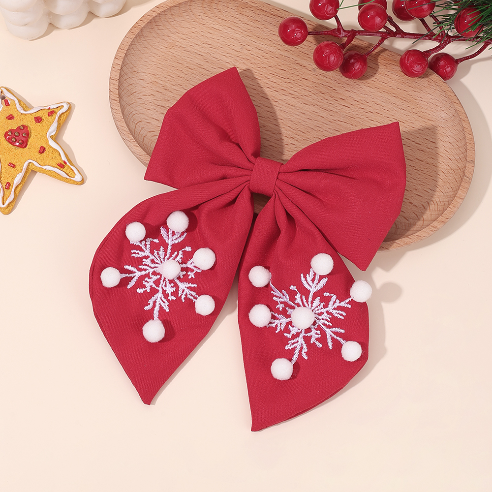Embroidery Xmas - Christmas Red Bow Hair Clip For