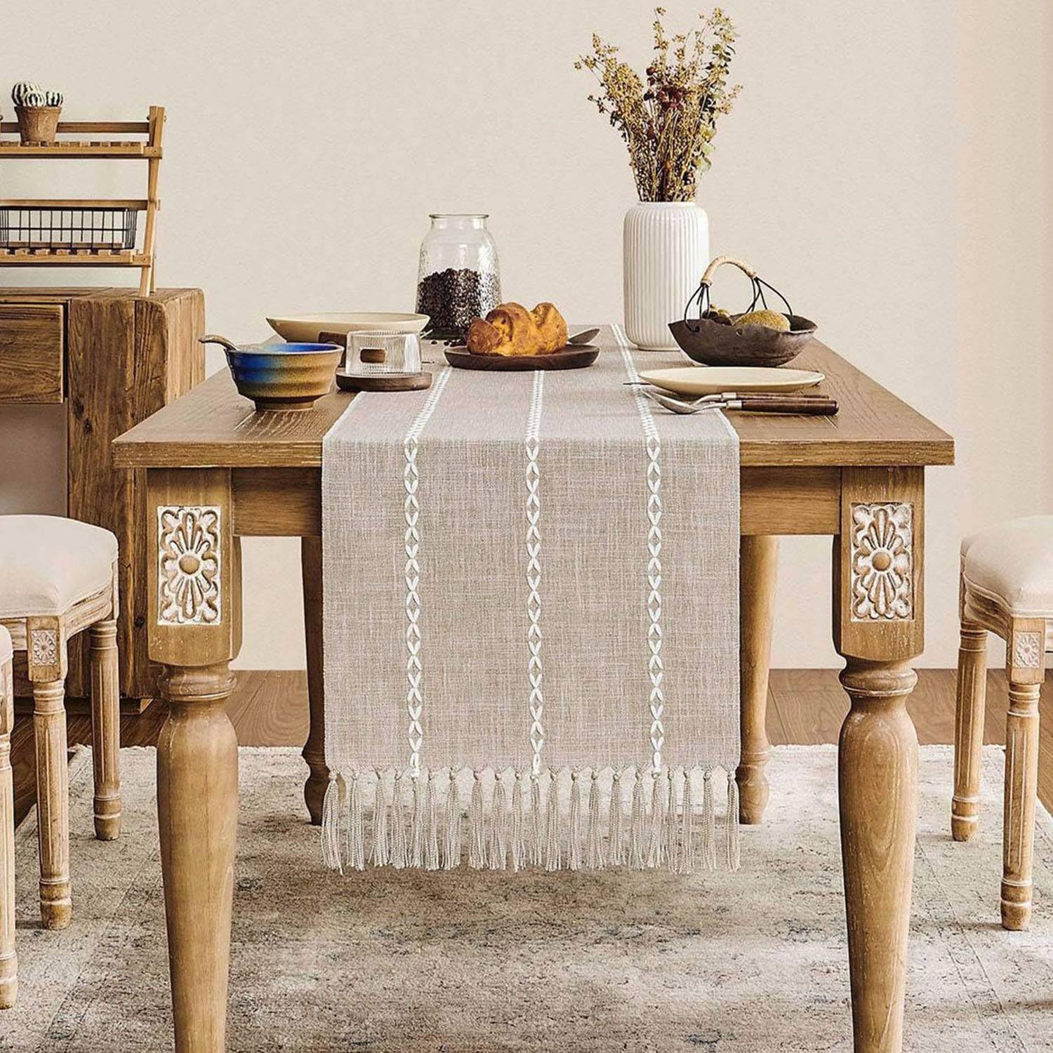 Rustic Linen Table Runner Farm - Embroidery Xmas review and price