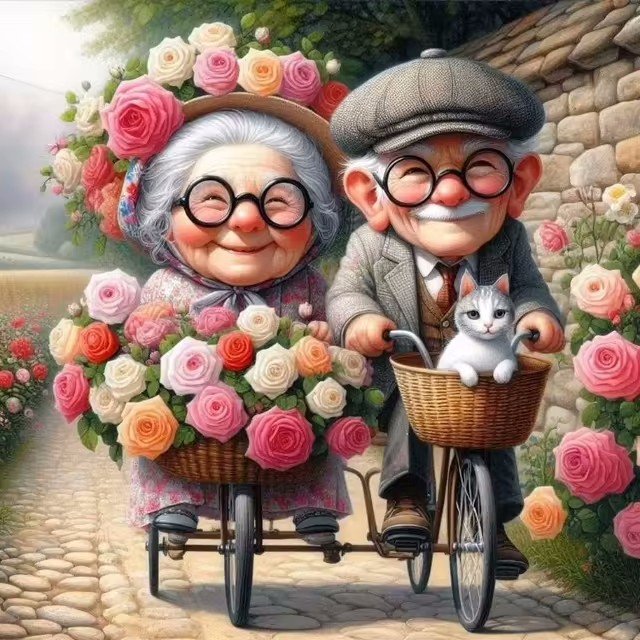 Cartoon Happy Old Couple 5D Fu - Embroidery Ideas review and price