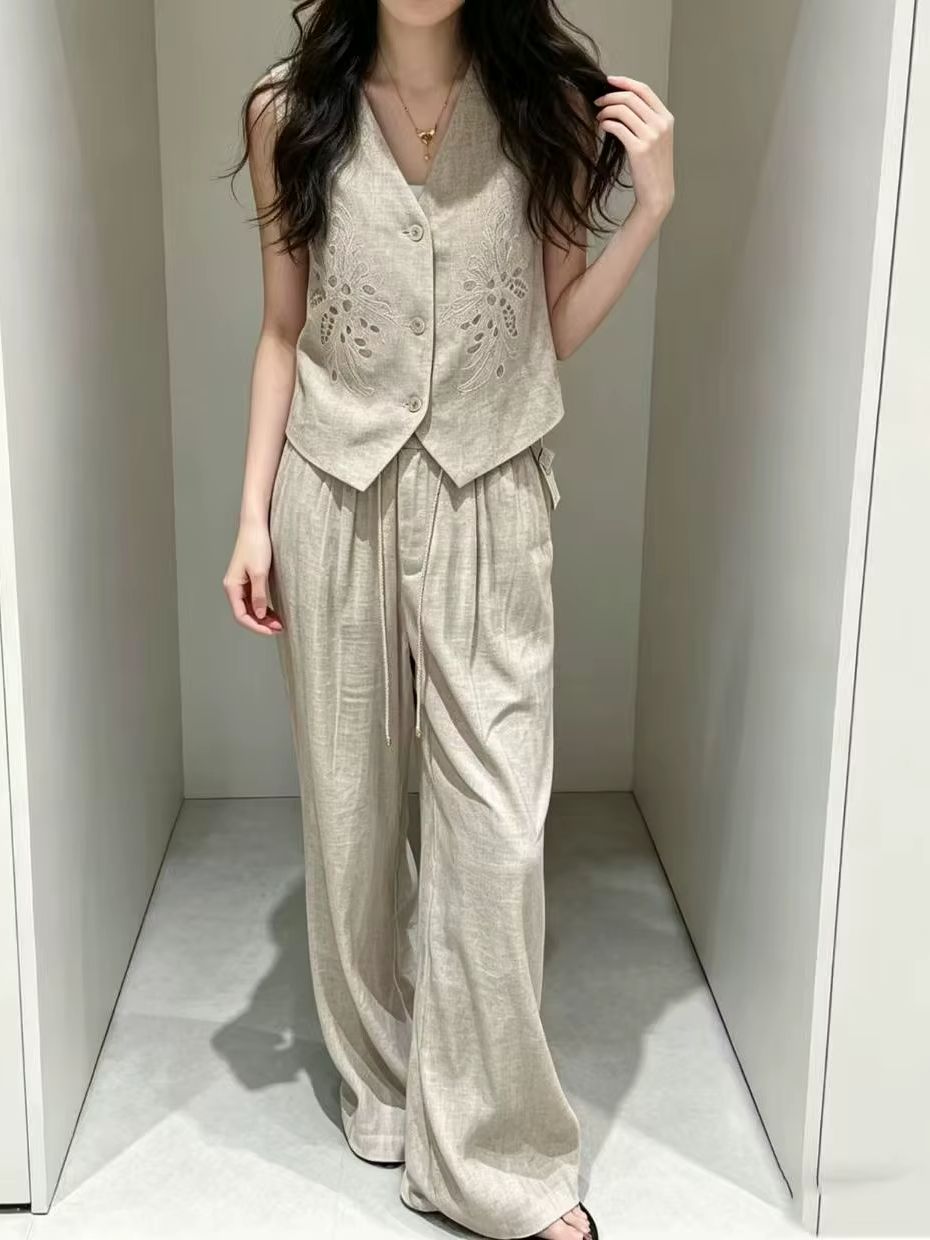 Elegant linen embroidered slee - Embroidery Vest review and price