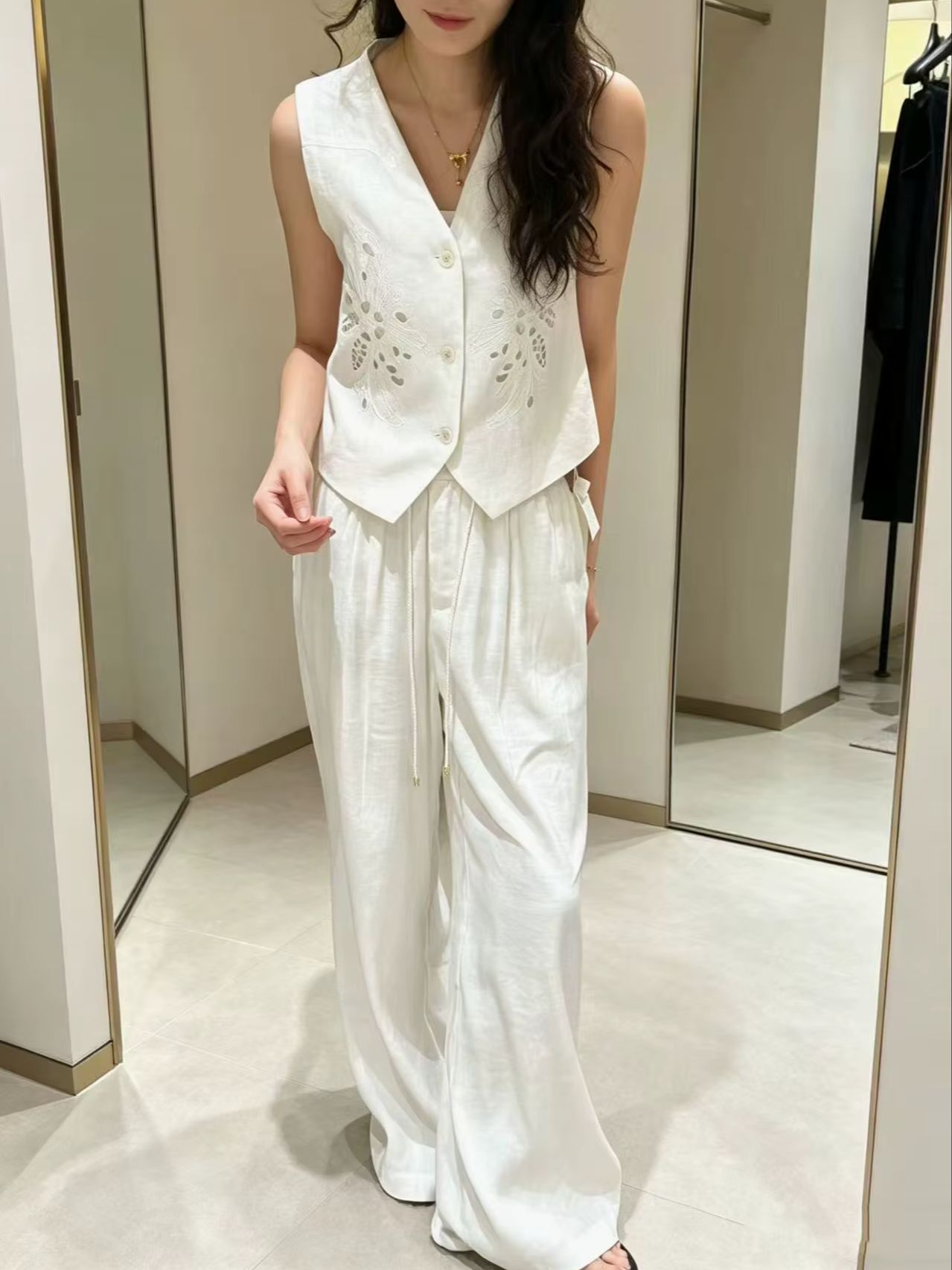 Elegant linen embroidered slee - Embroidery Vest review and price