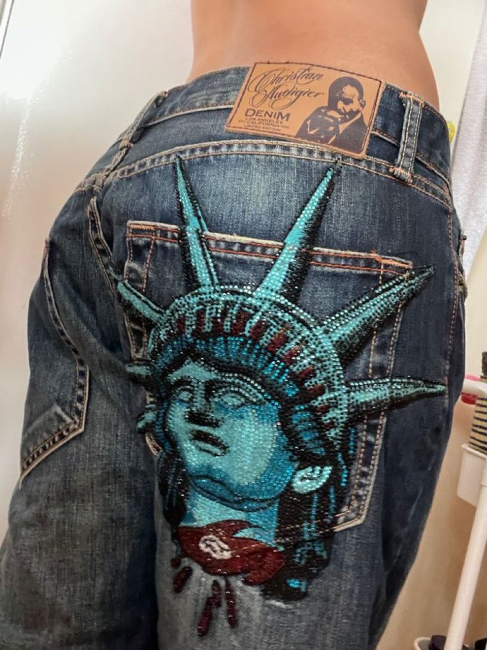 Y2k 2000s Statue of liberty Di - Embroidery Jeans Sakura review and price