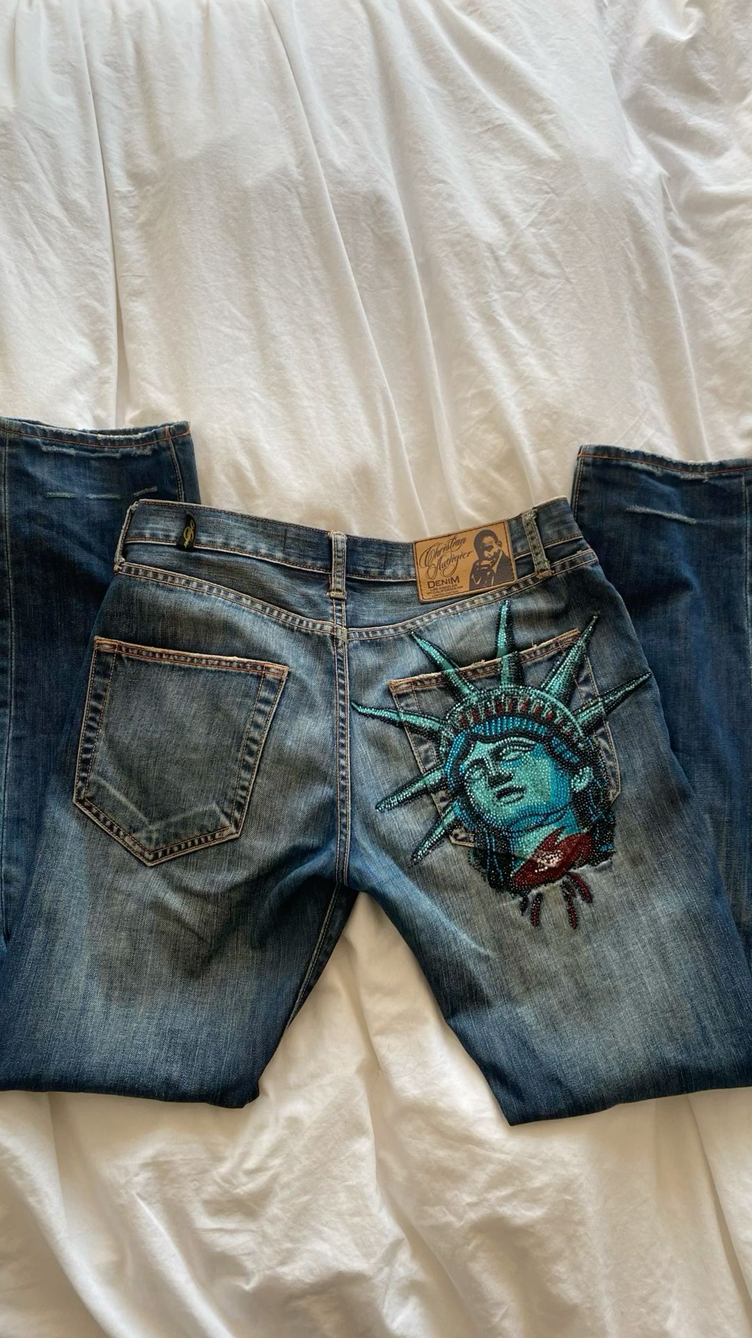 Y2k 2000s Statue of liberty Di - Embroidery Jeans Sakura review and price