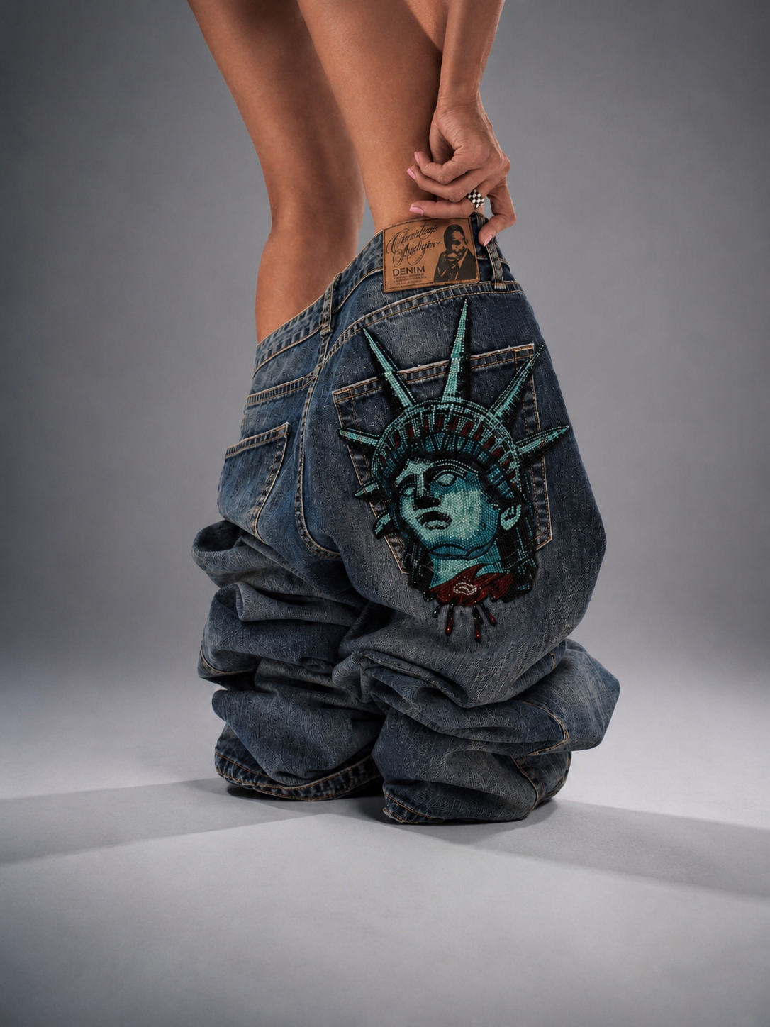 Y2k 2000s Statue of liberty Di - Embroidery Jeans Sakura review and price
