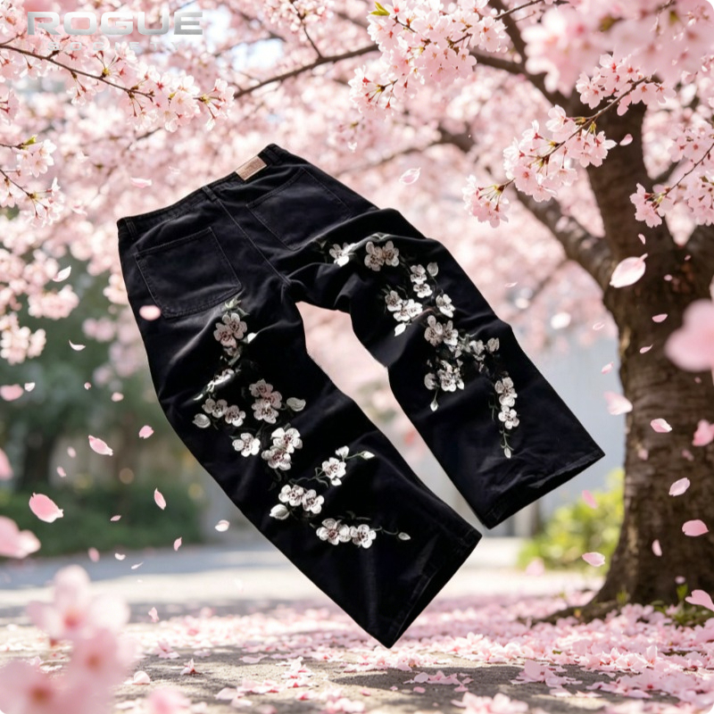 New Y2K American Retro Sakura  - Embroidery Jeans Sakura review and price