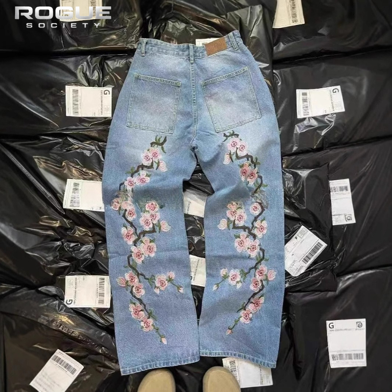New Y2K American Retro Sakura  - Embroidery Jeans Sakura review and price