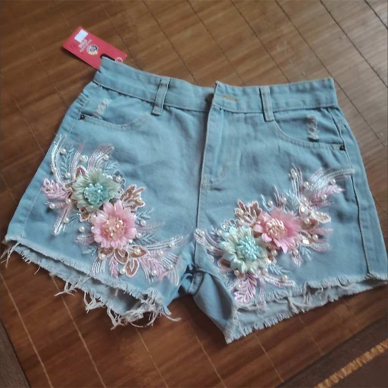 Korean Fashion Women Summer De - Embroidery Jeans Sakura review and price