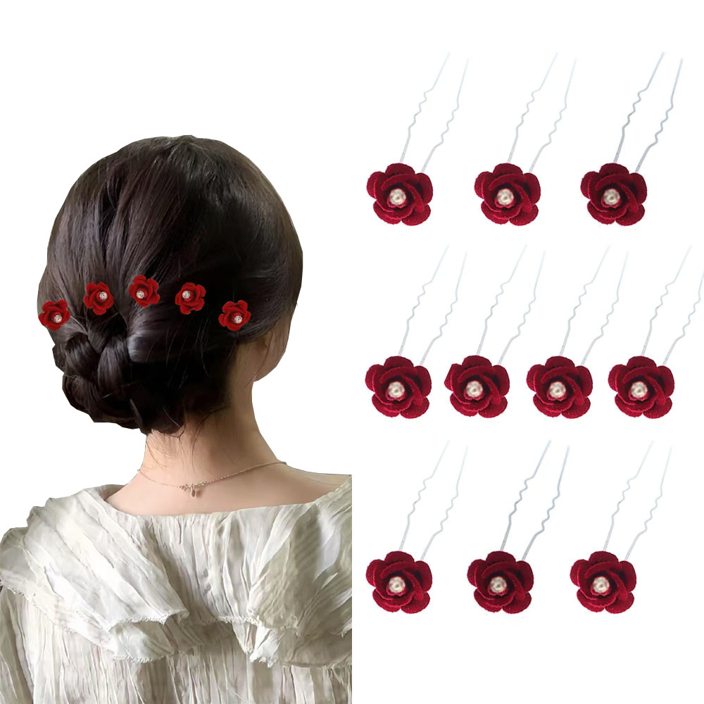 10Pcs Rose Hair Accessories We - Embroidery Red review and price