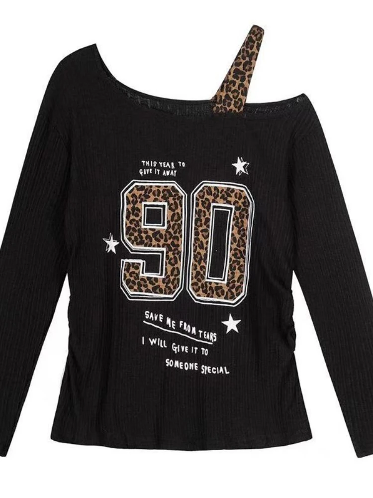 Y2K Patchwork Leopard Print T- - Embroidery Fashion review and price