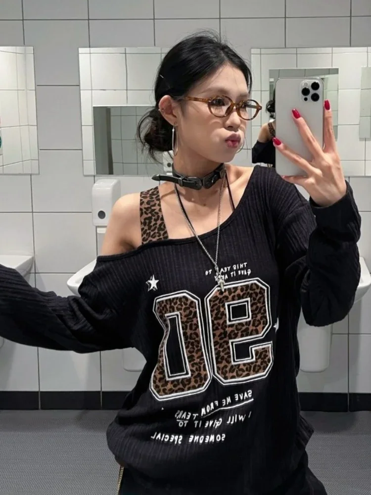 Y2K Patchwork Leopard Print T- - Embroidery Fashion review and price