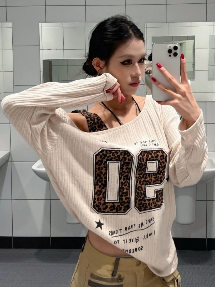 Y2K Patchwork Leopard Print T- - Embroidery Fashion review and price