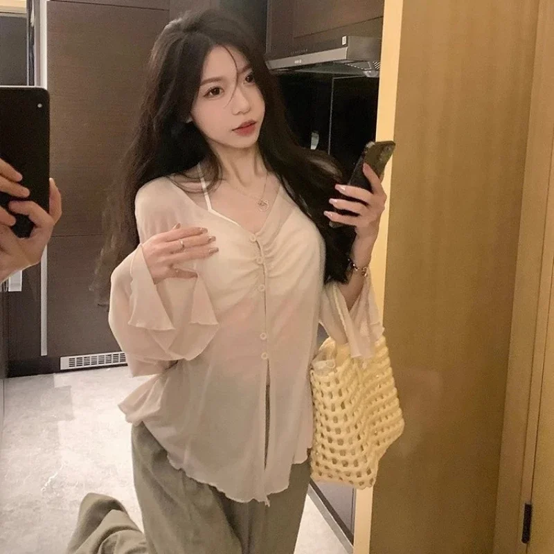 Sheer Flare Sleeve Blouse - Y2 - Embroidery Fashion review and price