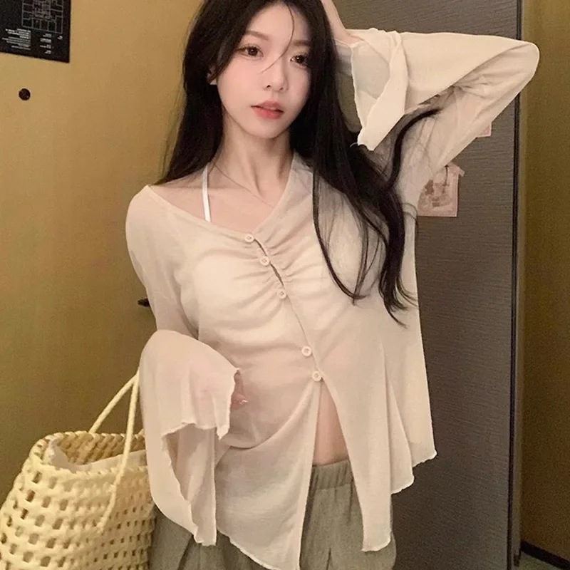 Sheer Flare Sleeve Blouse - Y2 - Embroidery Fashion review and price