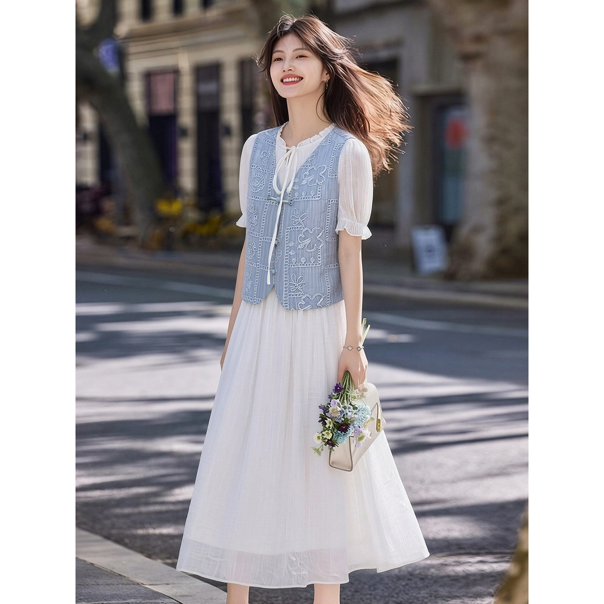 VIMLY Women's Elegant Blue Whi - Embroidery Vest review and price
