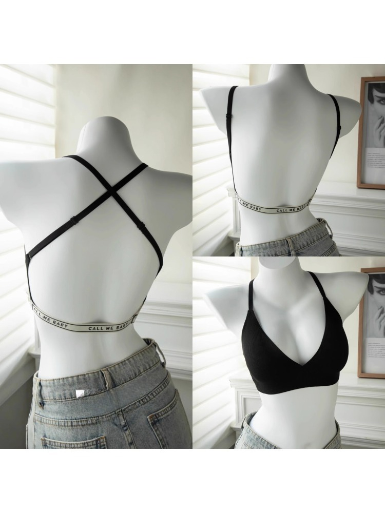 YUQI Deep U-Shaped Backless Br - Embroidery Letter N review and price