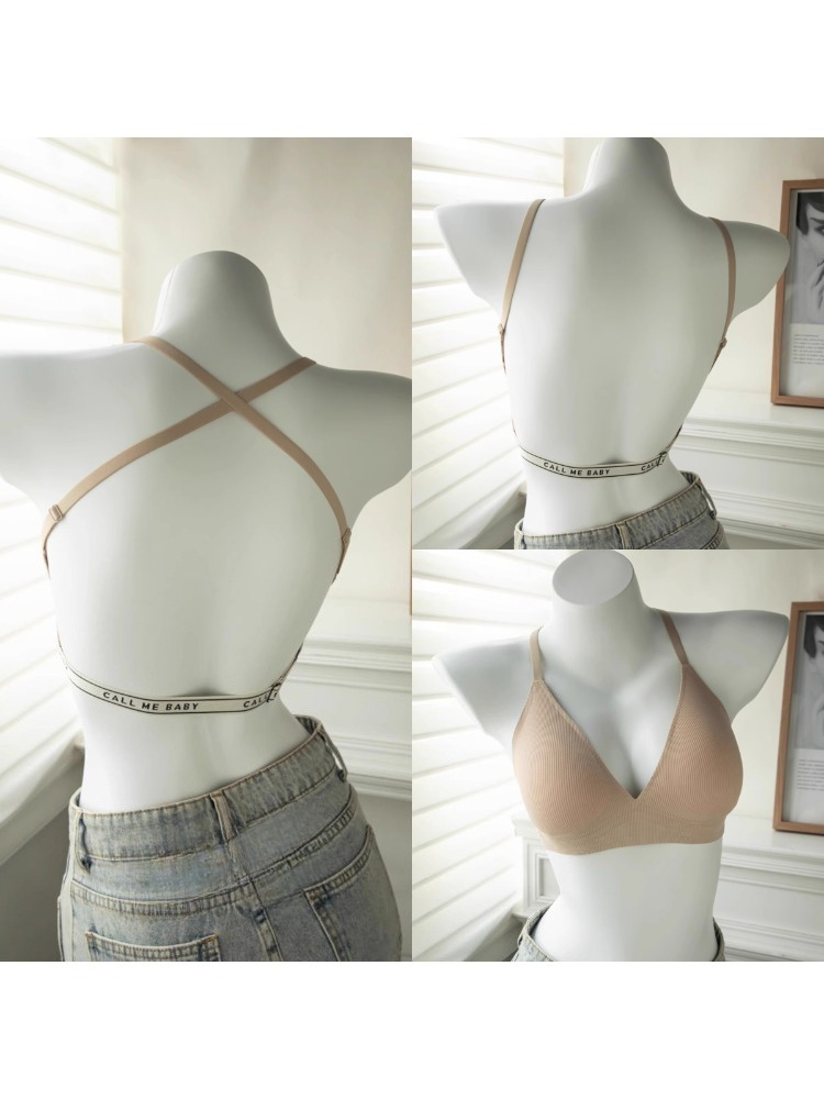 YUQI Deep U-Shaped Backless Br - Embroidery Letter N review and price