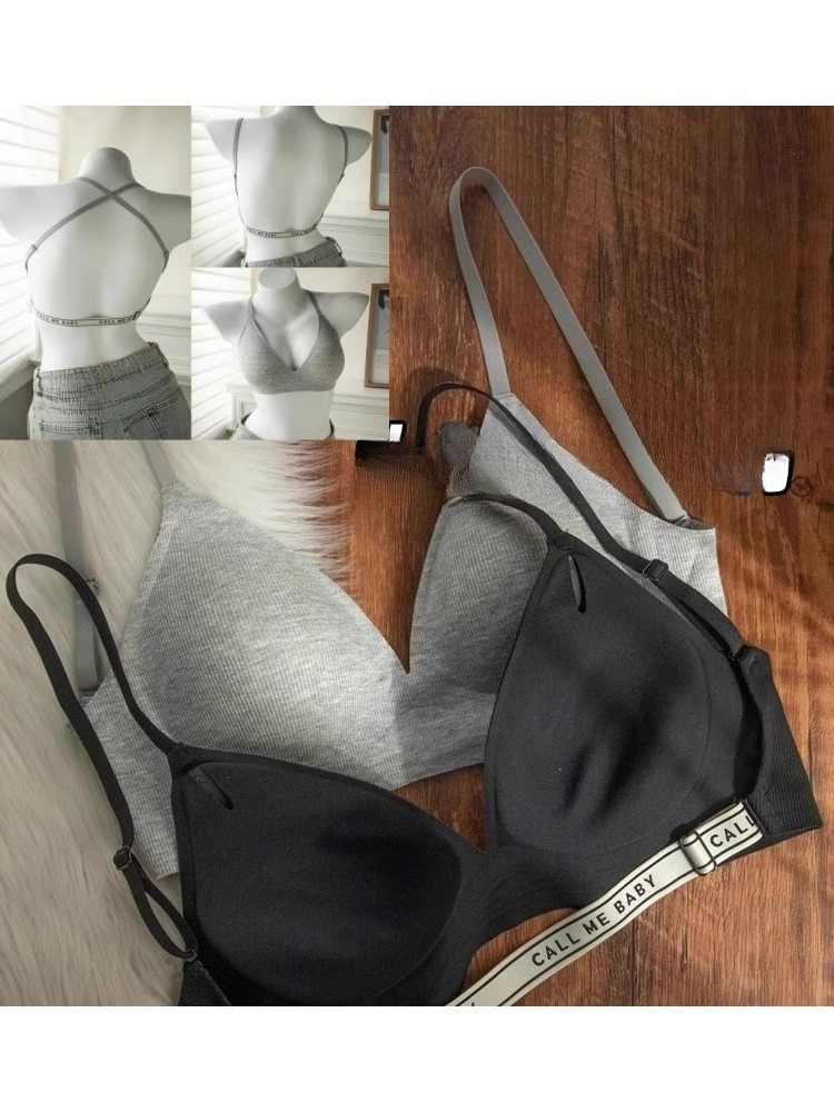 YUQI Deep U-Shaped Backless Br - Embroidery Letter N review and price