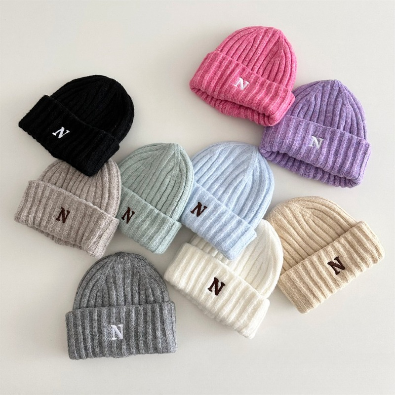 Korean Style Kids Knit Beanie  - Embroidery Letter N review and price