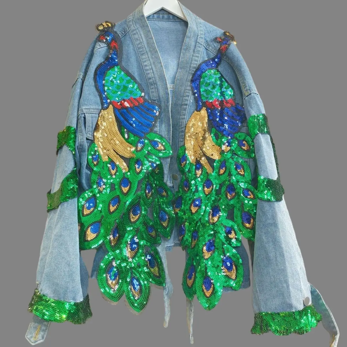 Women V-neck 3D Peacock Sequin - Embroidery Jeans Sakura review and price