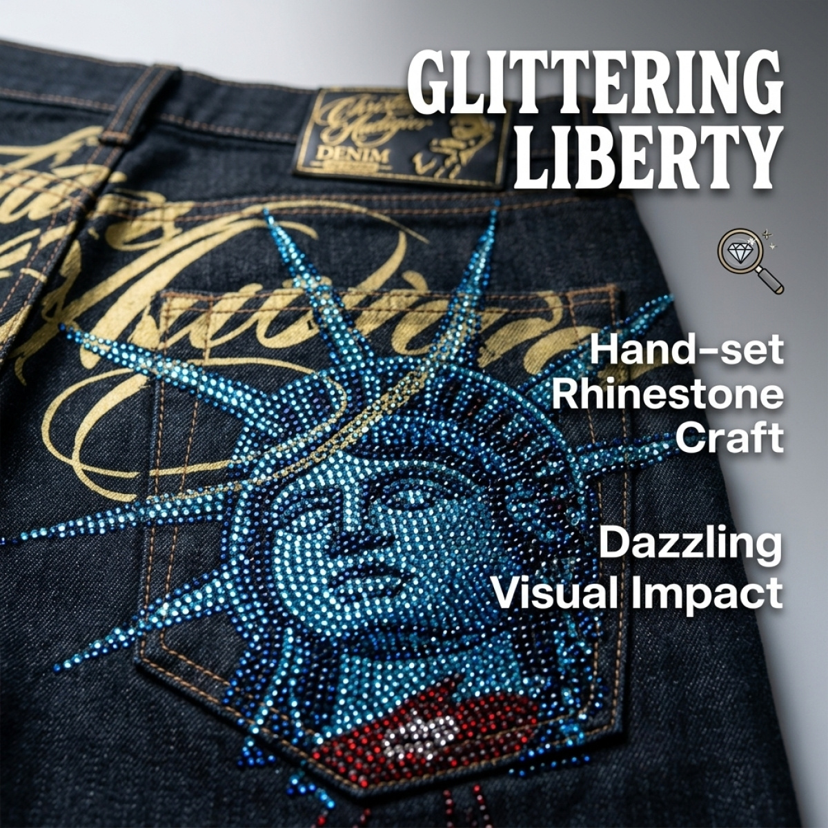 Statue of liberty Diamonds Jea - Embroidery Jeans Sakura review and price