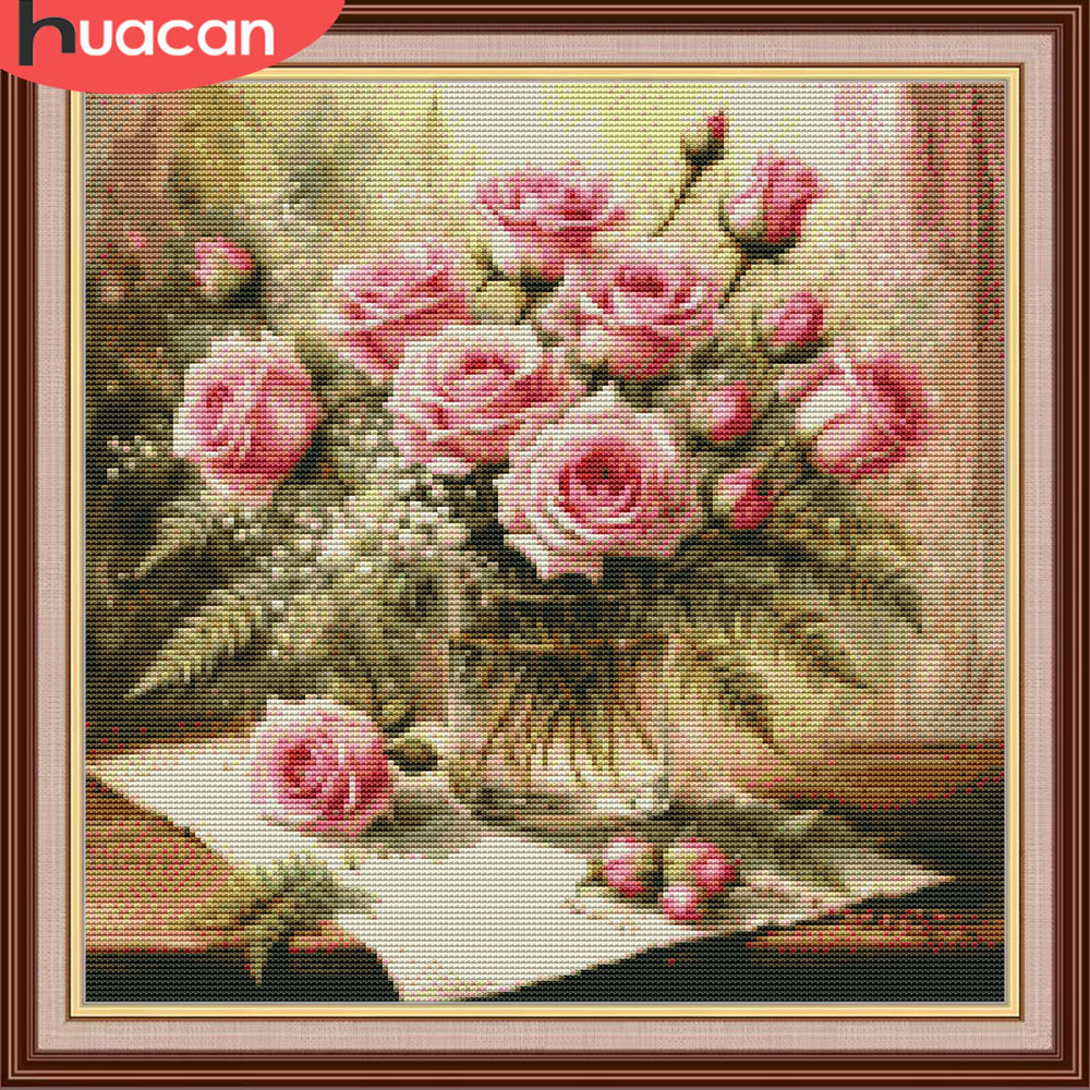 HUACAN Cross Stitch Kits Rose  - Embroidery Rose Stitch review and price