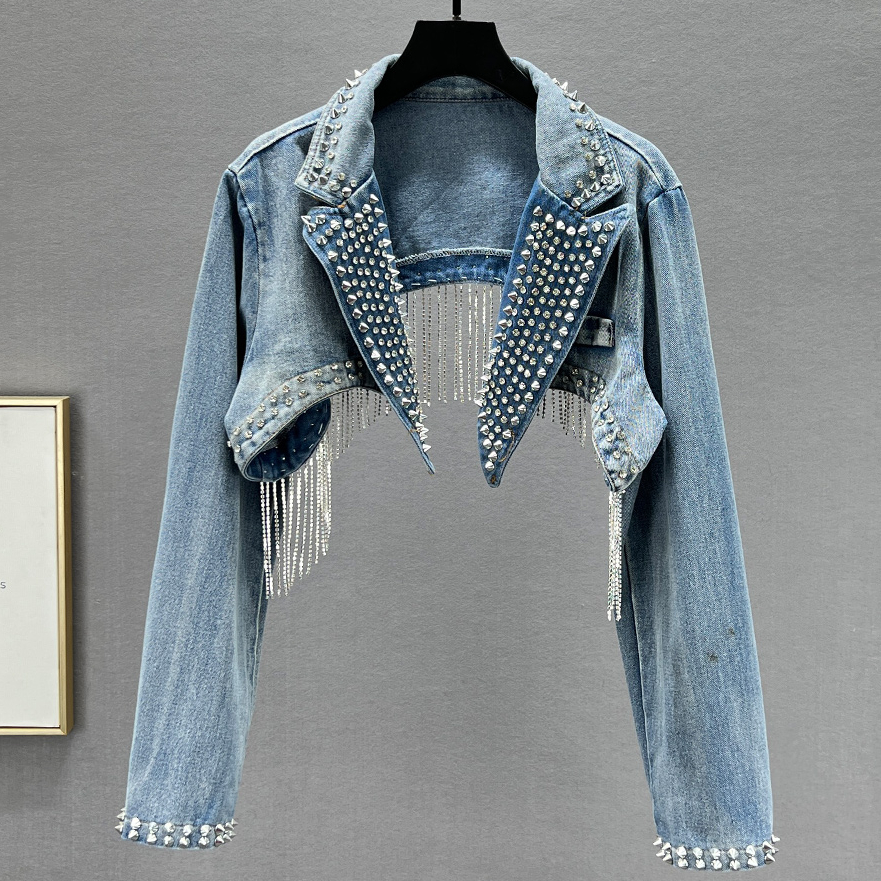 Rhinestone Beaded Tassels Rive - Embroidery Jeans Sakura review and price