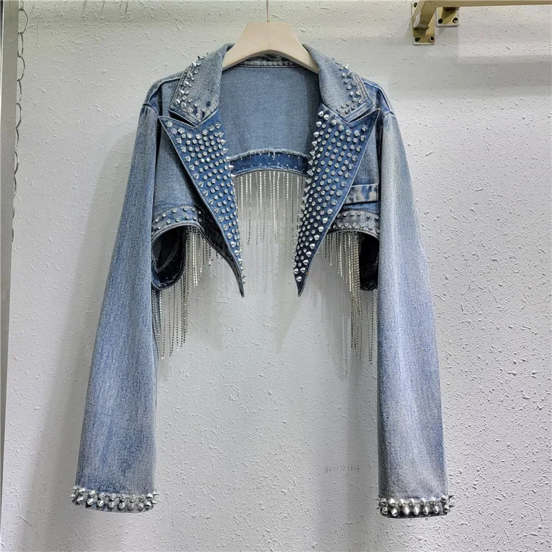 Rhinestone Beaded Tassels Rive - Embroidery Jeans Sakura review and price